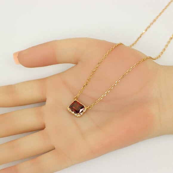 "Elegant Rose Gold Necklace with Red Gemstone Pendant,  XPNL0160 - Picture 4 of 13